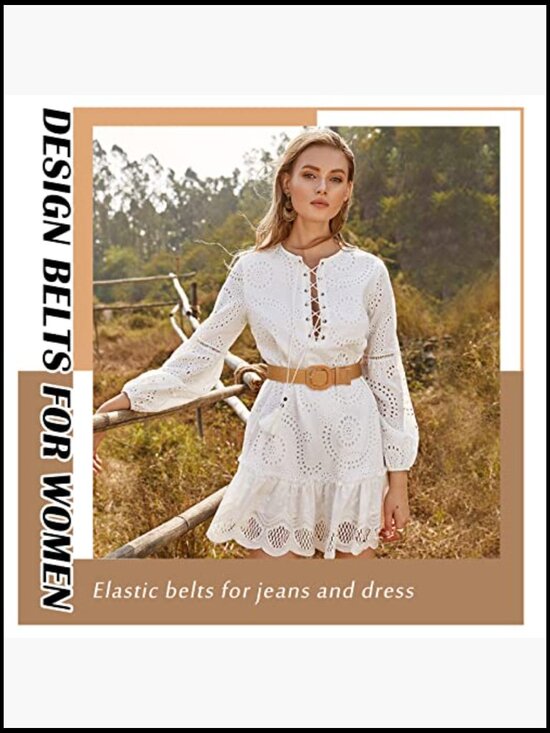 Straw Woven Elastic Stretch Waist Belt for Women, Boho Braided Fashion main image 6